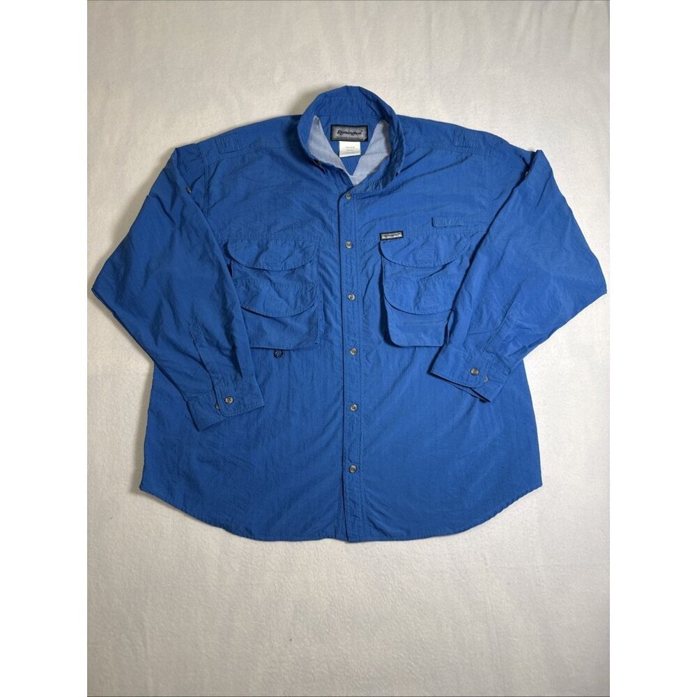 Remington Shirt‎ Mens XXL 2XL Blue Vented Back Roll Tab Outdoor